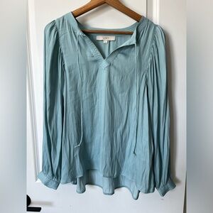 LOFT satin light blue blouse sz S
